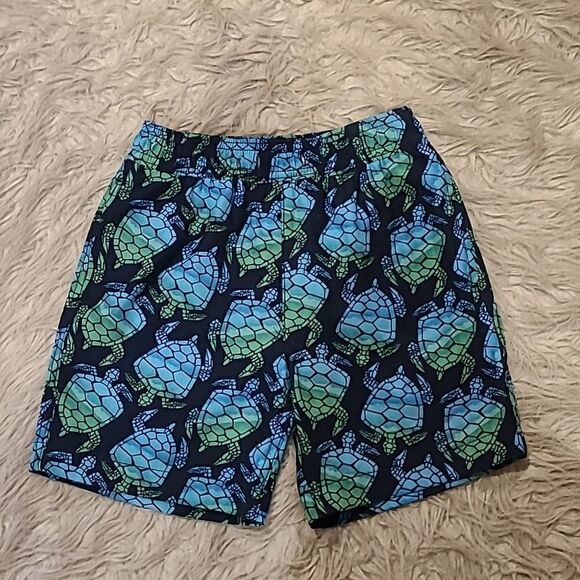 Crewcuts by‎ jcrew boys navy blue, blue and green sea turtle swim trunks size 7 - Picture 1 of 5
